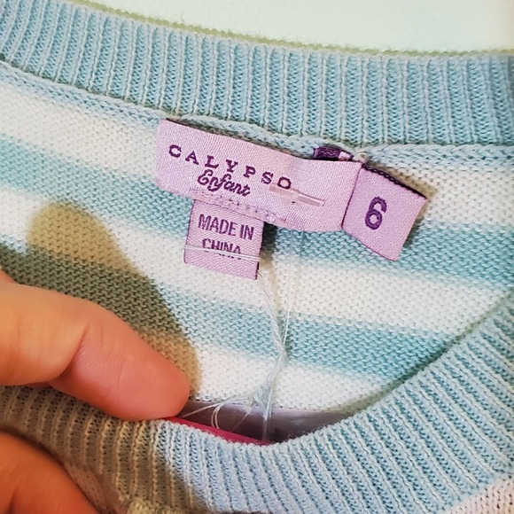 NWT Calypso Enfant Light Blue Striped Cotton Dress ~ French Designer Size 6 Girl - Picture 9 of 10